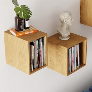 Cherry Floating Vinyl Record Storage Shelves