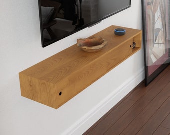 Solid Cherry Floating TV Stand Media Console with Sliding Doors