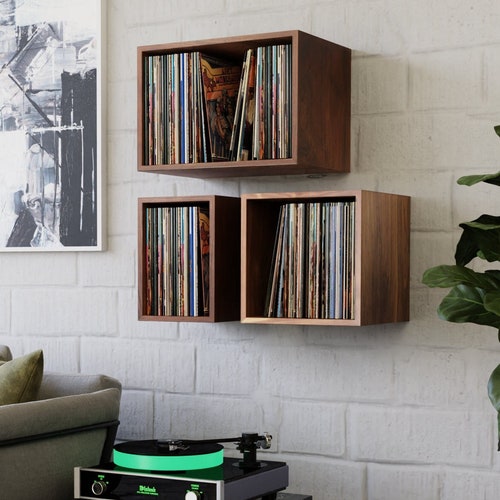 Floating Vinyl Record Storage Shelves in Solid Walnut Etsy