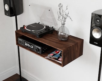 Walnut Stereo Console Table, Mid-Century Style