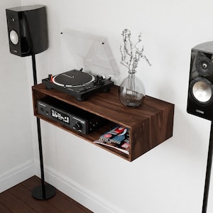 Walnut Stereo Console Table, Mid-Century Style