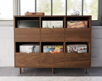 Record Credenza with Pull-Out Drawers in Solid Walnut
