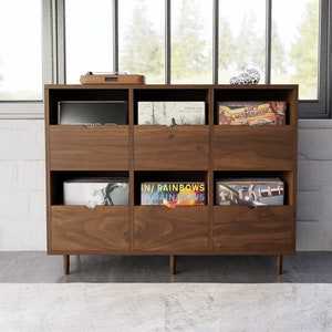 Record Credenza with Pull-Out Drawers in Solid Walnut
