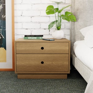 White Oak Nightstand with Double Drawers, Freestanding