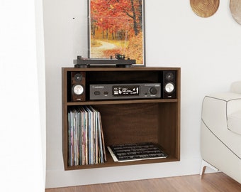 Vinyl Record Stereo Cabinet in Solid Walnut, Floating