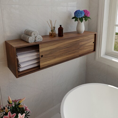 Floating Bathroom Storage Cabinet With Sliding Doors Solid - Etsy