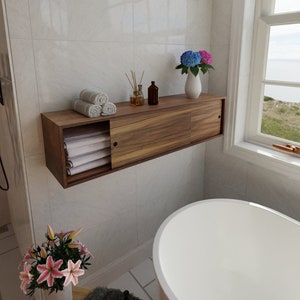 Floating Bathroom Storage Cabinet with Sliding Doors, Vanity, Console, Bathroom Floating Shelf, Bath Wall Decor