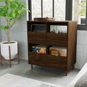 Record Credenza with Pull-Out Drawers in Solid Walnut