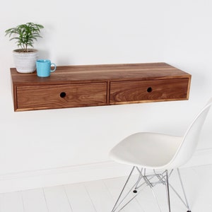 Floating Desk in Solid Walnut, Wall Mounted Mid-Century Modern Standing Desk image 9