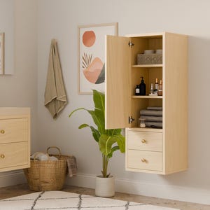 Maple Bathroom Linen Storage Cabinet with Drawers