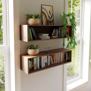 Floating Bookshelf Storage Cabinet Handmade in Solid Hardwood image 7