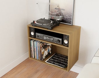 White Oak Vinyl Record Stereo Cabinet, Floating