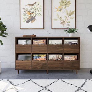 Record Credenza with Pull-Out Drawers in Solid Walnut