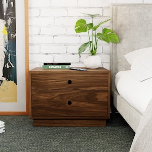 Walnut Nightstand with Double Drawers, Freestanding