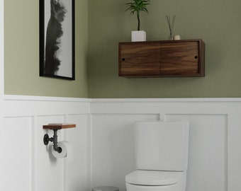 Mueble de baño flotante de nogal con puertas corredizas