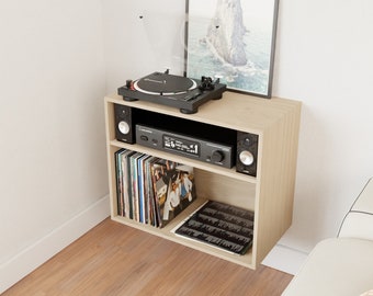 Maple Vinyl Record Stereo Cabinet, Floating