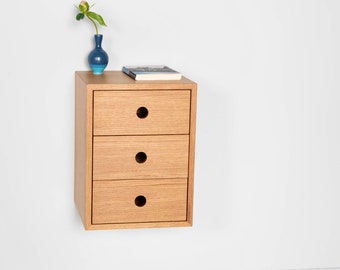 Narrow Floating Nightstand in White Oak with Choice of Drawers