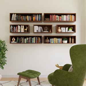 Floating Bookshelf Storage Cabinet Handmade in Solid Hardwood