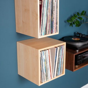Floating Vinyl Record Storage Shelves in Solid Maple - Etsy