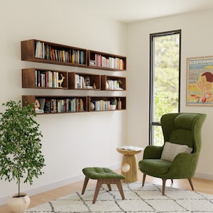 Floating Bookshelf Storage Cabinet Handmade in Solid Hardwood image 9