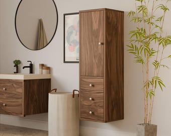 Armoire de rangement pour le linge de salle de bain en noyer avec 3 tiroirs, grande