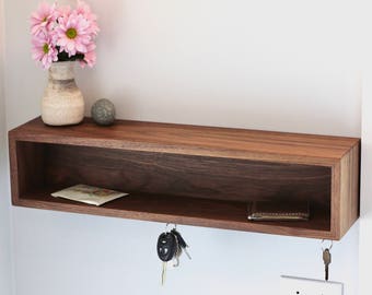 Modern Entryway Organizer with Magnetic Key Hooks in Choice of Hardwood, Mid Century Modern Style