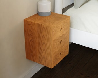 Cherry Floating Nightstand with Drawers, Narrow and Tall
