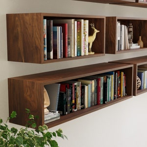 Floating Bookshelf Storage Cabinet Handmade in Solid Hardwood image 2