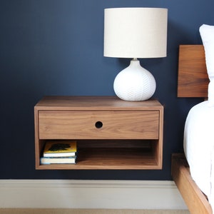 Floating Nightstand with Drawer in Walnut / Mid Century Modern Bedside Table