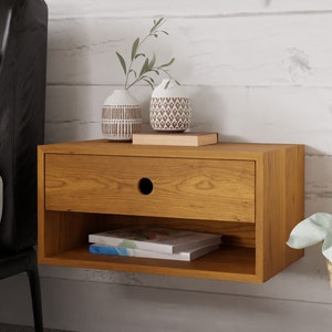 Floating Nightstand with Drawer in Solid Cherry