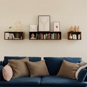 Floating Bookshelf Storage Cabinet Handmade in Solid Hardwood image 3