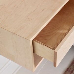 Floating Nightstand with Drawer in Solid Maple, Scandinavian Modern Bedside Table image 5