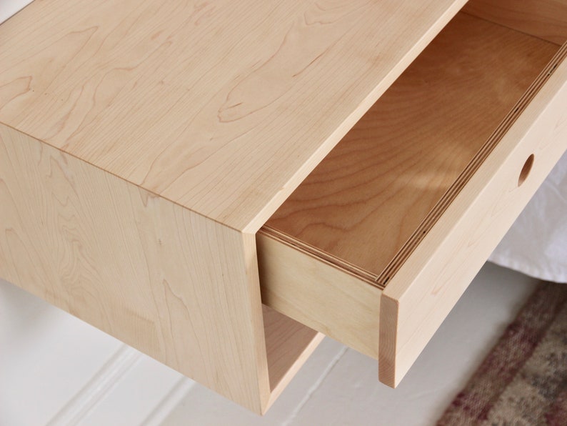 Floating Nightstand with Drawer in Solid Maple, Scandinavian Modern Bedside Table image 5