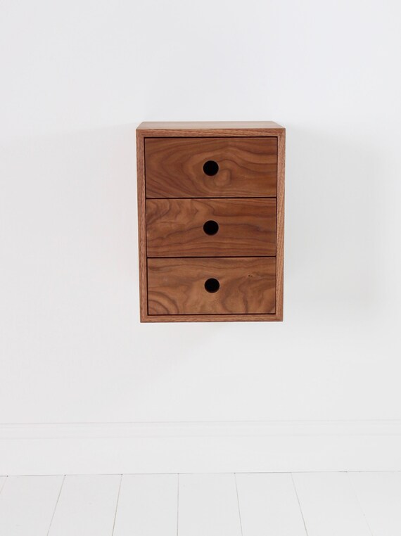 Narrow Floating Nightstand With 1 2 Or 3 Drawers In Walnut Etsy