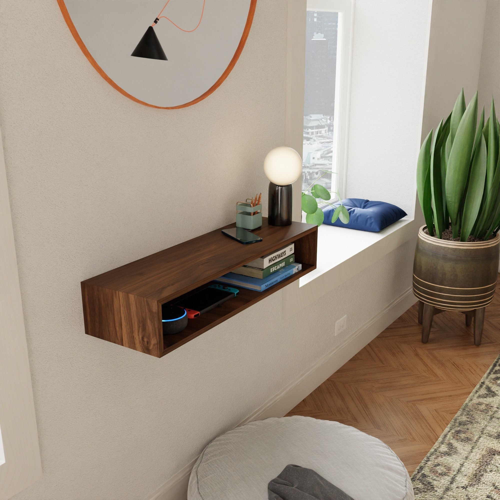 Floating Entryway Console Table Built in Solid American Black
