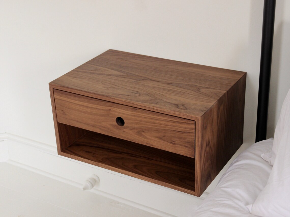 Floating Nightstand With Drawer in Walnut / Mid Century Modern Etsy