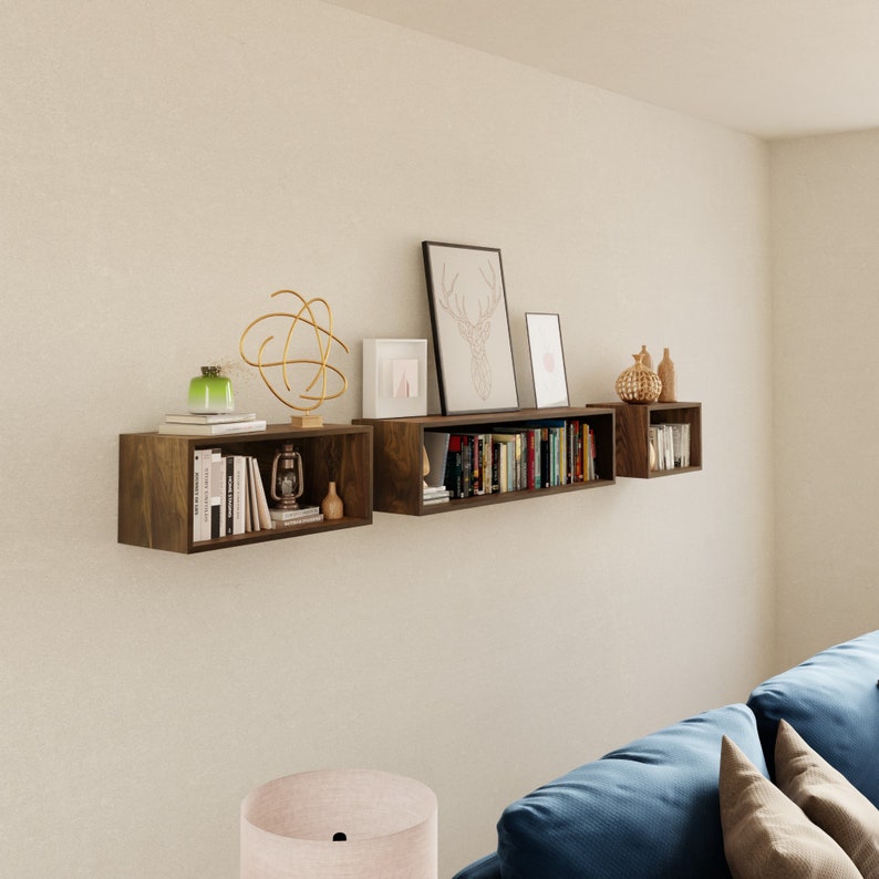 Floating Bookshelf Storage Cabinet Handmade in Solid Hardwood image 8