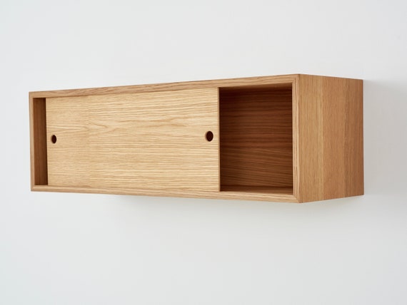 Floating Storage Cabinet With Sliding Doors Handmade In Solid Etsy