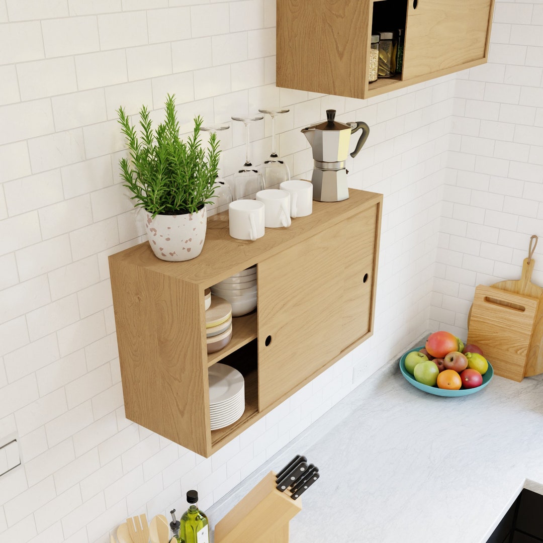 Maple Storage Cabinet With Sliding Doors, Kitchen Cupboard - Etsy