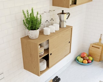 Maple Storage Cabinet with Sliding Doors, Kitchen Cupboard