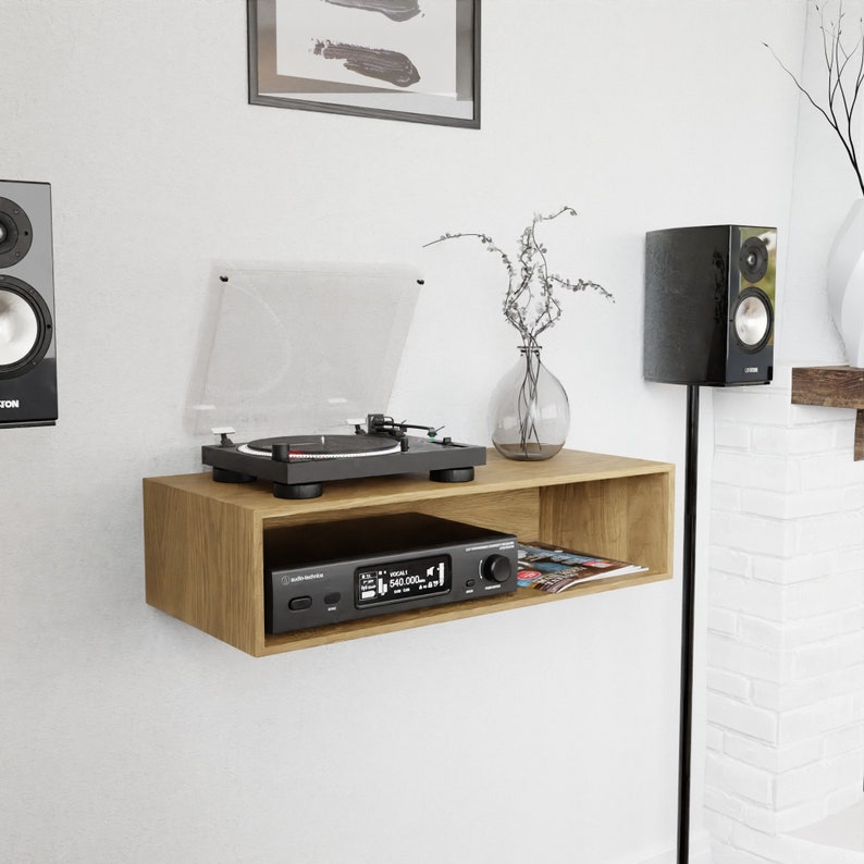 White Oak Stereo Console Table, Mid-Century Style image 1