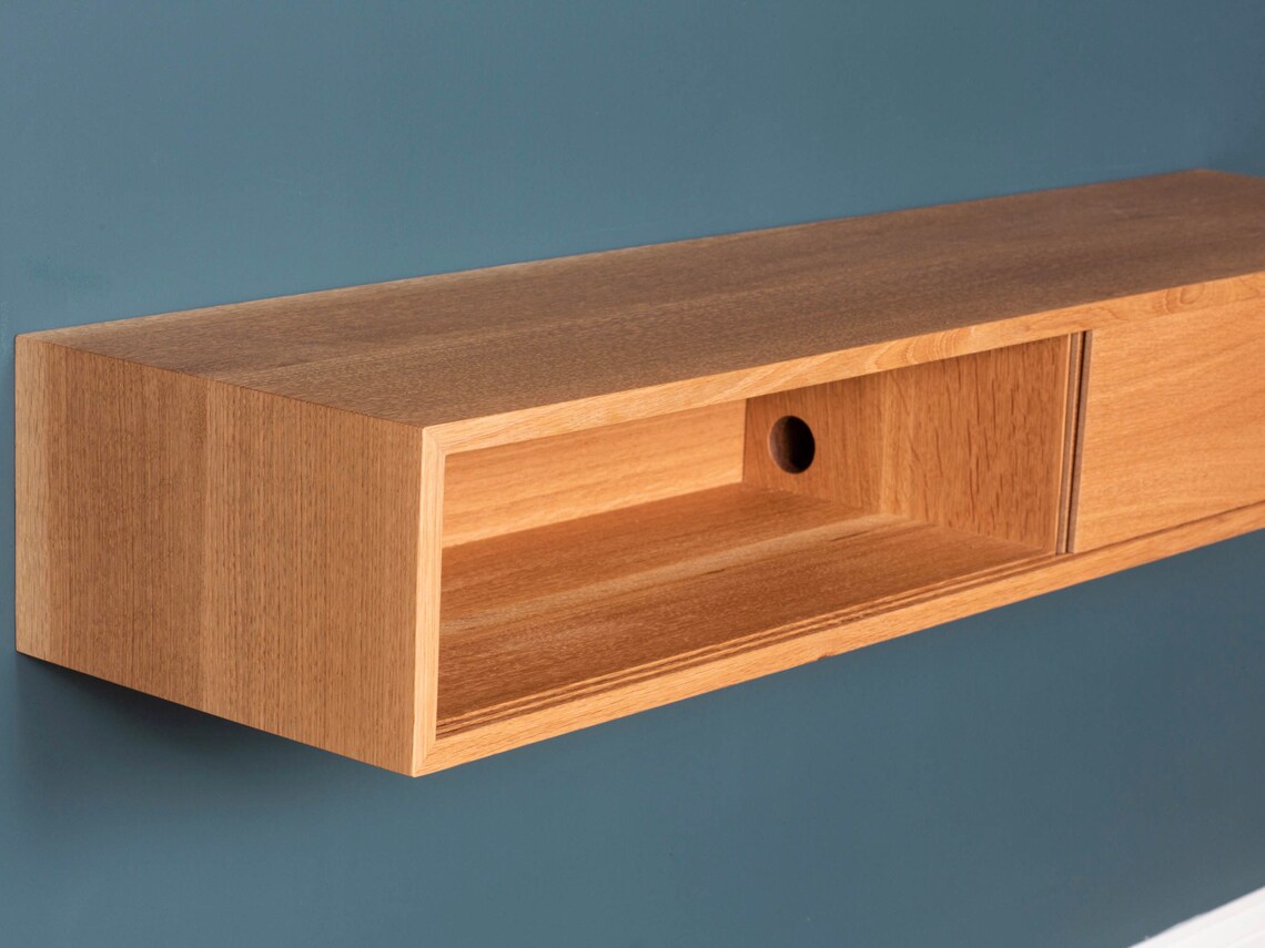 Floating Media Console TV Stand With Sliding Doors in Solid Etsy