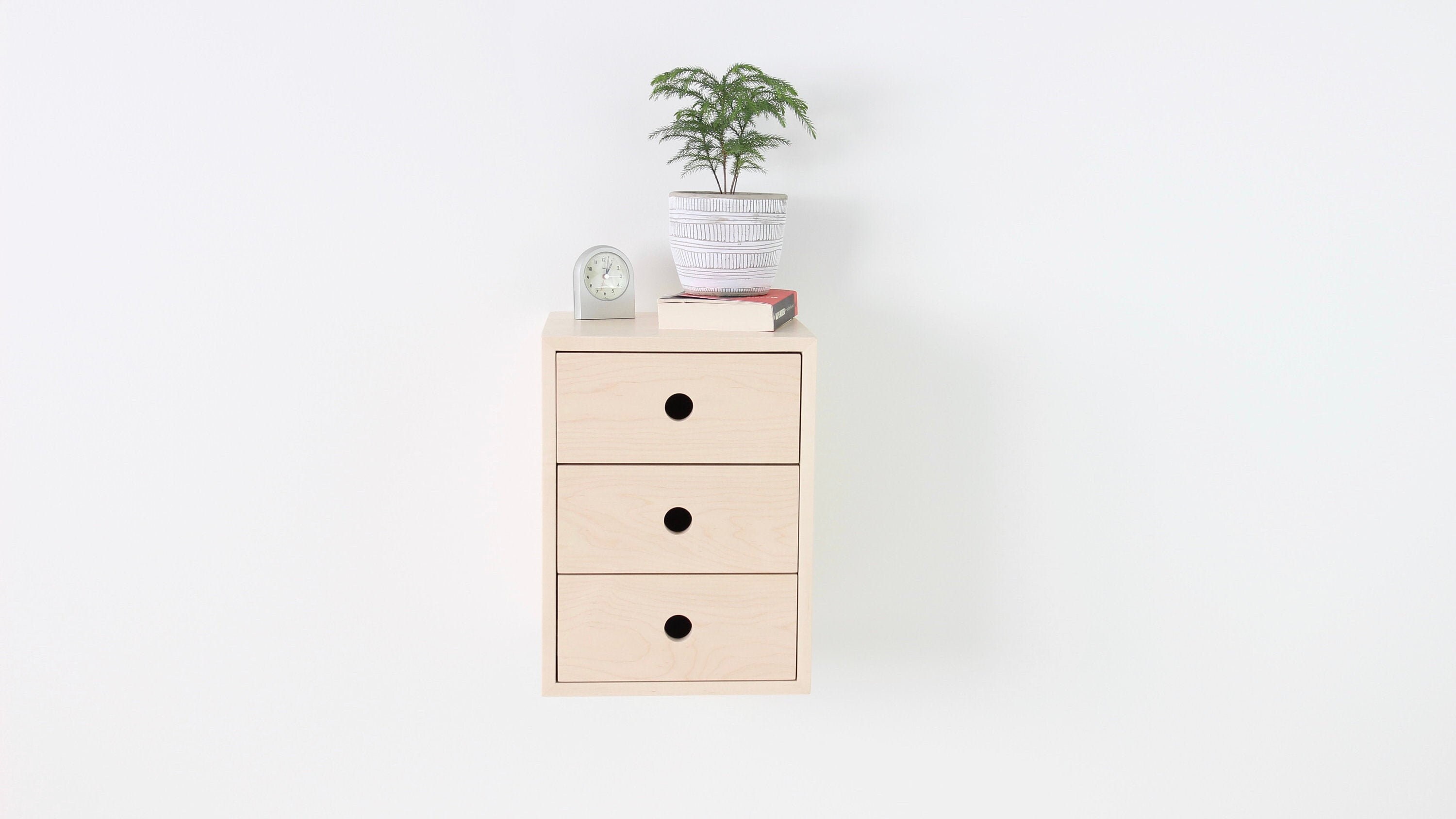 Table de Chevet Flottante Étroite en Bois d'érable avec 1, 2 ou 3 Tiroirs Noyer/Table Moderne Du Mil