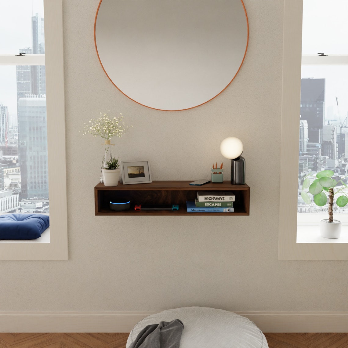 Floating Entry Way Console Floating Entryway Console Table Built in Solid American Black Walnut ...