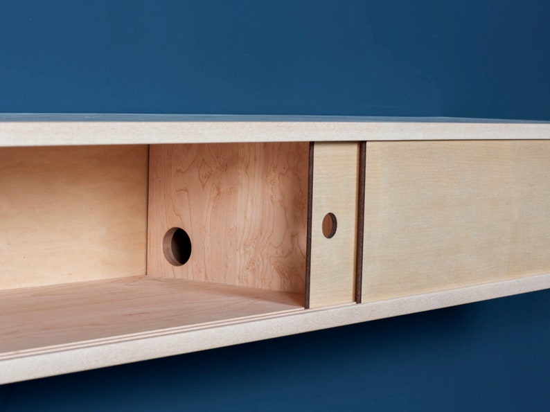 Floating Media Console TV Stand With Sliding Doors in Solid Etsy