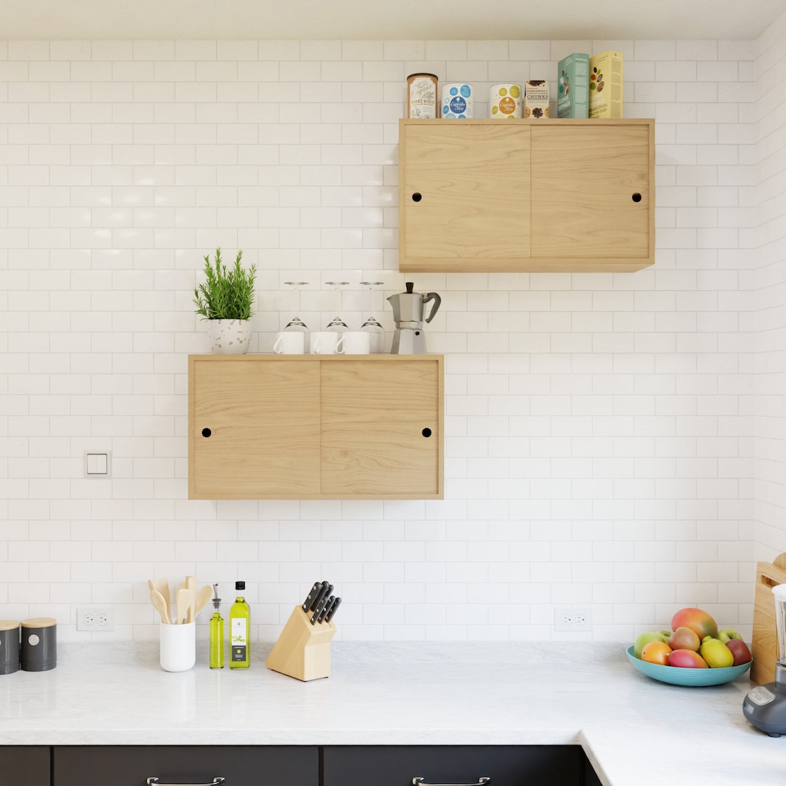 Maple Storage Cabinet With Sliding Doors, Kitchen Cupboard - Etsy