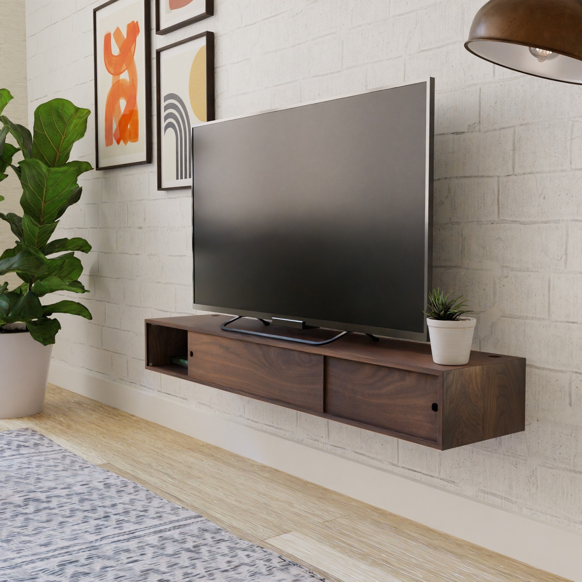  Mesa auxiliar de pared Mueble de TV flotante consola de TV de 2  niveles Soporte de TV Soporte de TV para escritorio de almacenamiento de TV  DELICATEWNN (color: A-55.1 x 9.3