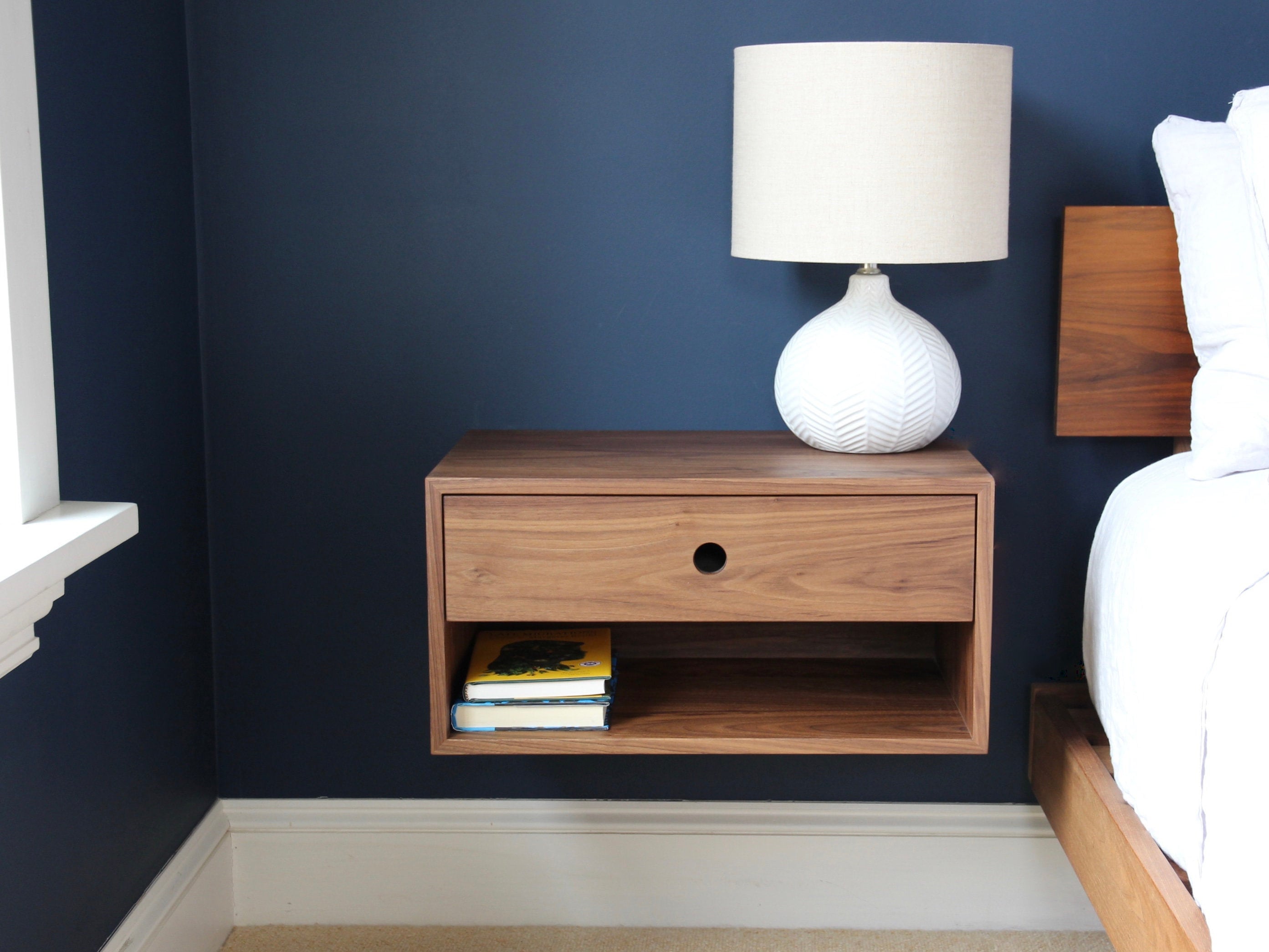 Buy Floating Nightstand With Drawer in Walnut / Mid Century Modern Bedside  Table Online in India 