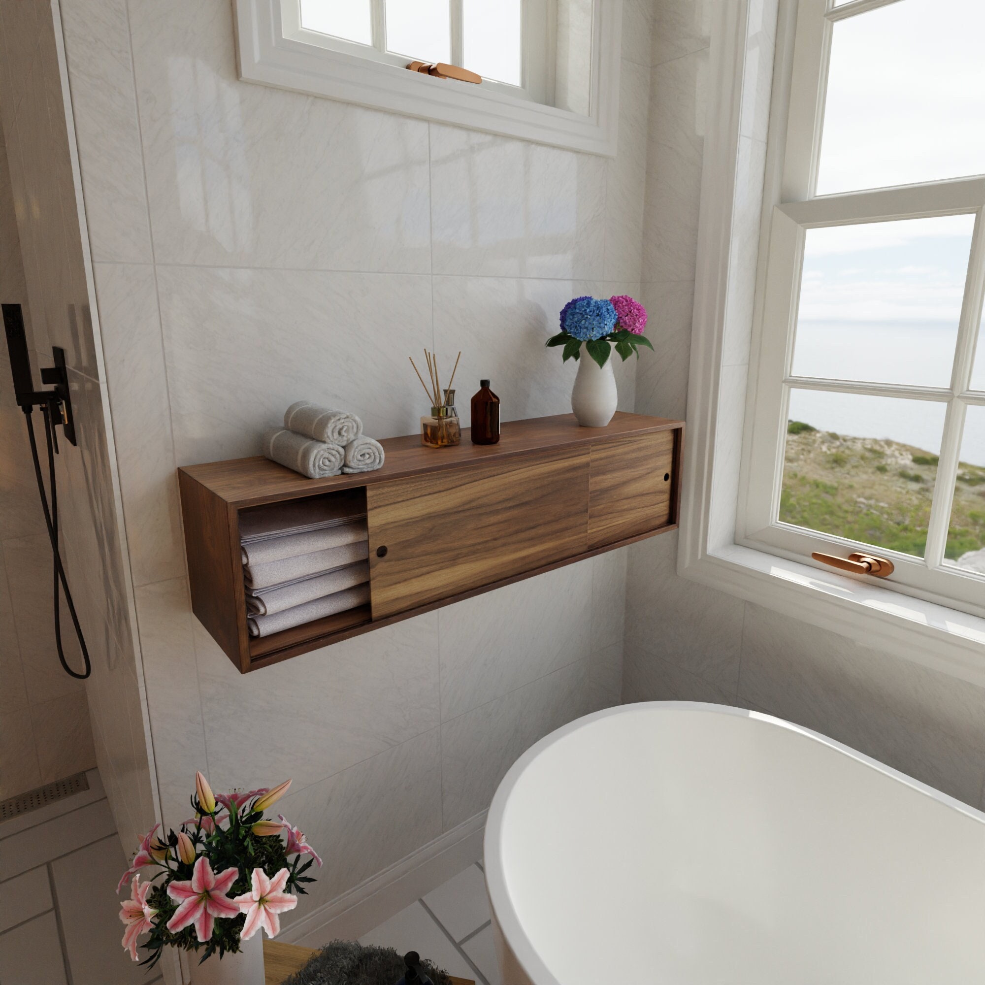 Floating Bathroom Storage Cabinet With Sliding Doors, Vanity