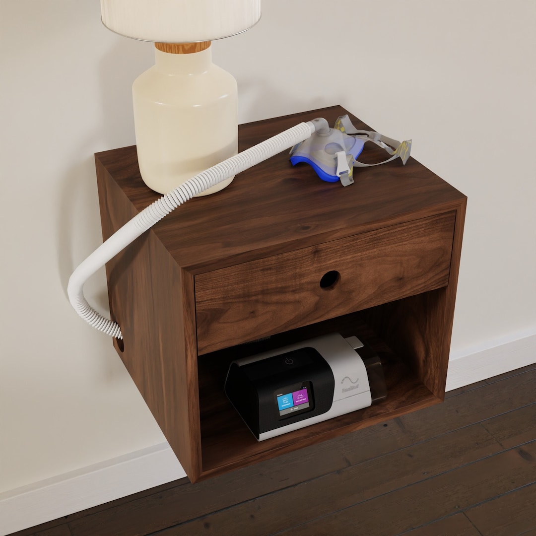 CPAP Floating Nightstand in Solid Walnut, Bedside Table With Drawer Etsy